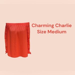 CHARMING CHARLIES SIZE MEDIUM OFF THE SHOULDER BLOUSE WITH 3/4 LACE SLEEVES